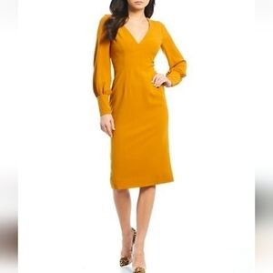 Dress the Population Norah Dress in Honey Small Long Sleeve Plunge Bodycon